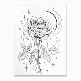 Rose With A Moon Line Drawing 4 Canvas Print