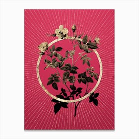 Gold Pink FloweRosebush Glitter Ring Botanical Art on Viva Magenta n.0329 Canvas Print