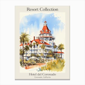 Poster Of Hotel Del Coronado   Coronado, California   Resort Collection Storybook Illustration 1 Canvas Print