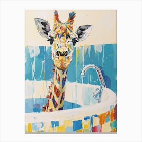 Dripping Paint Giraffe In The Bath Canvas Print