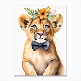 Baby Lion Sheep Flower Crown Bowties Woodland Animal Nursery Decor (13) Canvas Print