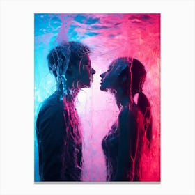 Cyber Serenade: Lovers in a Pink Hued Matrix. Underwater Couple Kissing/ love concept AI Aesestetc Canvas Print