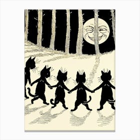 The Wink by Louis Wain - Famous Vintage Black Cats Dancing by The Smiling Full Moon - Retro Kitties Dance in the Moonlit Forest - Witchy Pagan Fairytale Magic Canvas Print