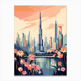 Burj Khalifa   Dubai, United Arab Emirates   Cute Botanical Illustration Travel 2 Canvas Print