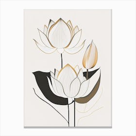 Lotus Flowers In Garden Retro Minimal 3 Canvas Print