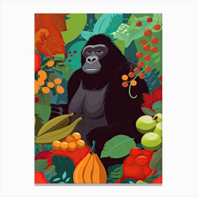 Gorilla Art Eating Fruits Cartoon Illustration 2 Canvas Print