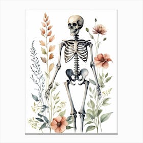 Floral Skeleton Watercolor Painting (3) Canvas Print