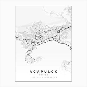 Acapulco Mexico White Map Canvas Print