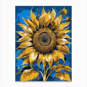 WM Blue and Gold Sunflower Painting Canvas Print