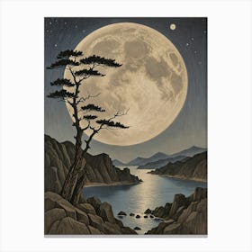 Full Moon Over Lake Canvas Print