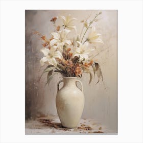 Lily, Autumn Fall Flowers Sitting In A White Vase, Farmhouse Style 3 Canvas Print