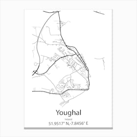 Youghal,Ireland Minimalist Map Canvas Print