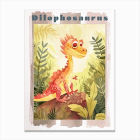 Cartoon Dilophosaurus Dinosaur Watercolour 2 Poster Canvas Print