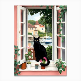 Black Cat In The Window Canvas Print