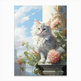 White Cat On A Pillar Outside Canvas Print