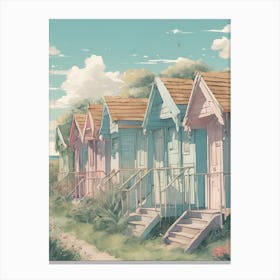Side View Ghibli Style Fancy Beach Huts Muted Tones Canvas Print