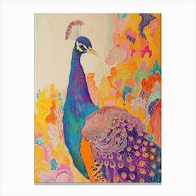 Peacock Wavy Pattern Pencil Crayon Portrait Canvas Print