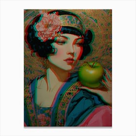 Asian Woman With Green Apple Canvas Print