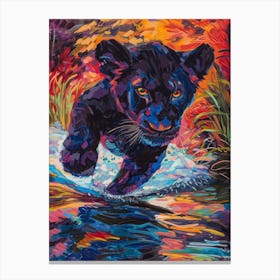 Black Lion Crossing A River Fauvist Painting 4 Canvas Print