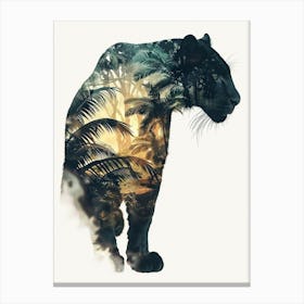 Double Exposure Realistic Black Panther With Jungle 12 Canvas Print