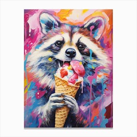 A Raccoon Eating Ice Cream Vibrant Paint Splash 4 Canvas Print