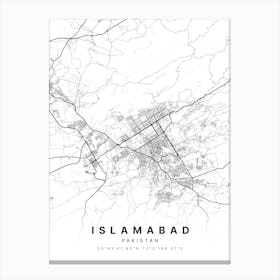 Islamabad Pakistan White Map Canvas Print