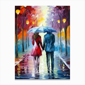 Couple Holding Umbrellas In The Rain Canvas Print