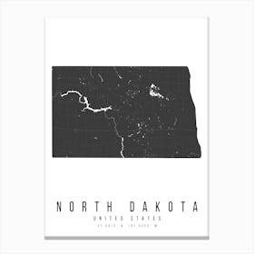 North Dakota Mono Black And White Modern Minimal Street Map Canvas Print