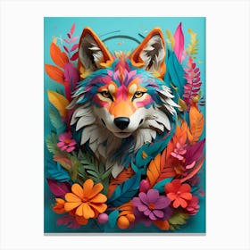 Wolf With Flowers Canvas Print