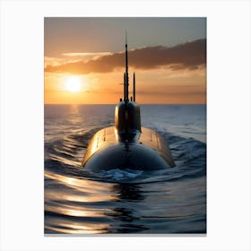 Submarine At Sunset-Reimagined 10 Canvas Print