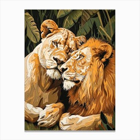 African Lion Relief Illustration Rituals 1 Canvas Print