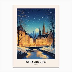 Winter Night  Travel Poster Strasbourg France 2 Canvas Print