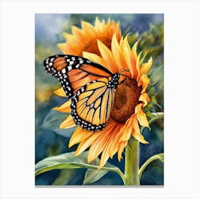 Monarch Butterfly On Sunflower 1 Canvas Print