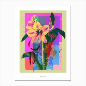 Amaryllis 5 Neon Flower Collage Poster Canvas Print