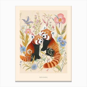 Folksy Floral Animal Drawing Red Panda 4 Poster Canvas Print