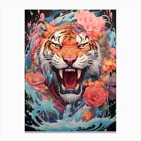 Tiger With Roses 2 Canvas Print