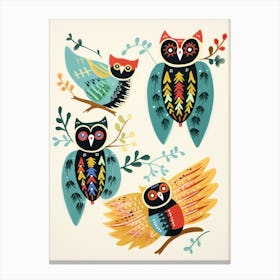 Folk Style Bird Painting Owl 2 Canvas Print