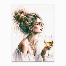 Boho Lady With Golden Wine 4 Canvas Print