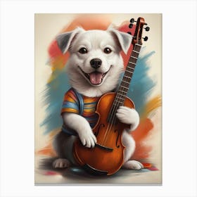 Dog Playing Violin Watercolor Canvas Print