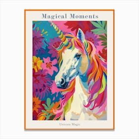 Rainbow Unicorn Floral Leaf Portrait Poster Canvas Print