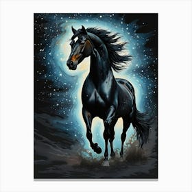 Black Horse In The Night Sky Canvas Print