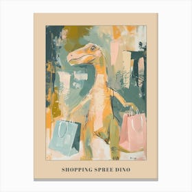 Pastel Dinosaur With Shopping Bags Poster Canvas Print