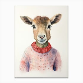 Baby Animal Watercolour Goat 5 Canvas Print