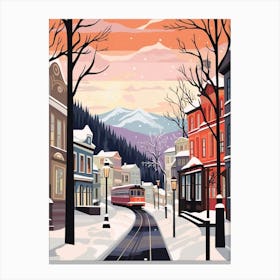 Vintage Winter Travel Illustration Bergen Norway 1 Canvas Print