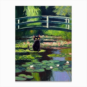 Water Lily Pond With A Black Cat, Claude Monet  Inspired Canvas Print