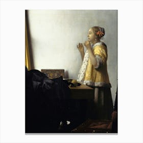 Johannes Vermeer Young Woman With A Pearl Necklace (From 1663 Until 1665) Canvas Print