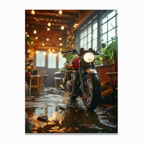 Triumph Motorcycle Parked In A Garage Canvas Print