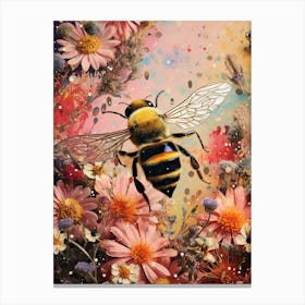 Floral Abstract Bee Collage Canvas Print