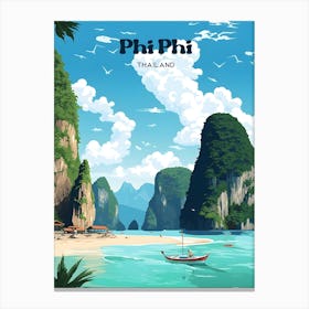 Phi Phi Thailand Island Travel Illustration Canvas Print