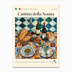 Cantina Della Nonna Trattoria Italian Poster Food Kitchen Canvas Print